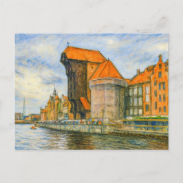 パステルスケッチのダのダンツィヒ歴史的なクレーンゲート シーズンポストカード