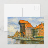 パステルスケッチのダのダンツィヒ歴史的なクレーンゲート シーズンポストカード (正面/裏面)