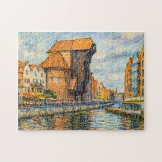 パステルスケッチのダのダンツィヒ歴史的なクレーンゲート ジグソーパズル (横)