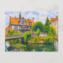 パステルスケッチのダンツィヒの古いミルオンラドゥニア缶 シーズンポストカード