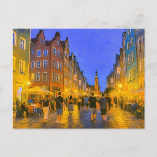 パステルスケッチのダンツィヒ市のゲートビューネプチューン シーズンポストカード (正面)