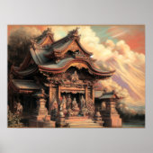 パステルスケッチの古代アジアの寺院 ポスター (正面)