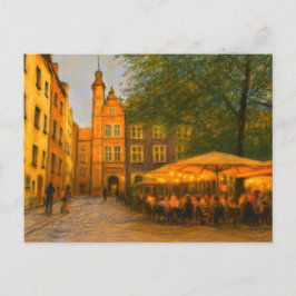 パステルスケッチの近くのダンツィヒ旧市街のレストラン シーズンポストカード