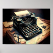 パステルスケッチアンティークタイプライターデスク ポスター (正面)