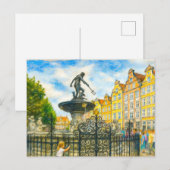 パステルスケッチオブダンツィヒネプチューンファウンテンオンロン シーズンポストカード (正面/裏面)