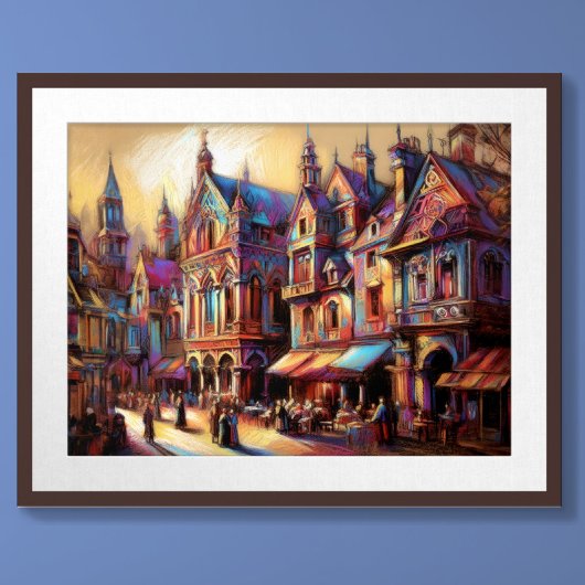 パステルスケッチオールドヨーロッパタウン ポスター