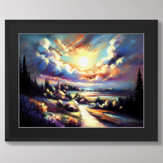 パステルスケッチカラフルナイトタイムランドスケープ ポスター