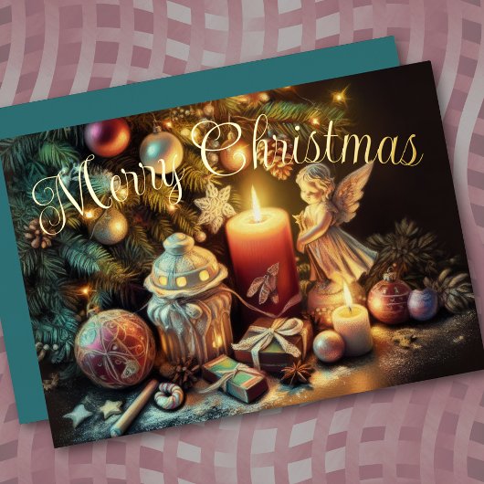 パステルスケッチクリスマスホリデーエンジェル 箔シーズンカード