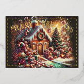 パステルスケッチクリスマスホリデージンジャーブレッドハウス 箔シーズンカード (正面)