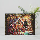 パステルスケッチクリスマスホリデージンジャーブレッドハウス 箔シーズンカード (立ち正面)