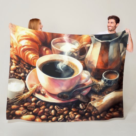 パステルスケッチコーヒーカップビーンズペストリー フリースブランケット (インサイチュ)