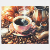 パステルスケッチコーヒーカップビーンズペストリー フリースブランケット (正面(横))