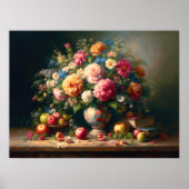 パステルスケッチスチルライフ花の花瓶オンテーブル ポスター (正面)