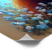 パステルスケッチハイランドカウブルーフラワーズ ポスター (角)