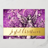 パステルスケッチパープルクリスマス天使 箔シーズンカード (正面)