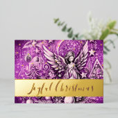 パステルスケッチパープルクリスマス天使 箔シーズンカード (立ち正面)