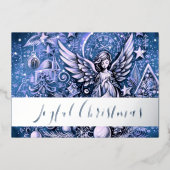 パステルスケッチブルークリスマス天使 箔シーズンカード (正面)