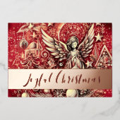 パステルスケッチレッドクリスマス天使 箔シーズンカード (正面)