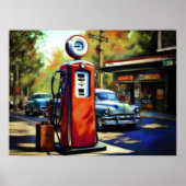 パステルスケッチヴィンテージガソリンスタンド車 ポスター (正面)