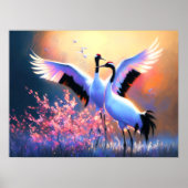 パステルスケッチ中国のの赤冠クレーンペア ポスター (正面)