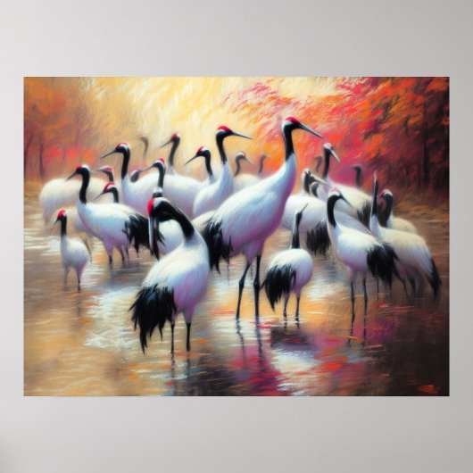 パステルスケッチ中国のレッドクラウン付きク食べ物を与えレーン ポスター (正面)