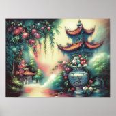 パステルスケッチ古代パゴダ花瓶 ポスター (正面)