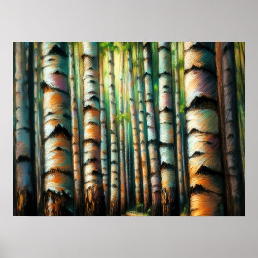 パステルスケッチ樺の木ツリーフォレストトランクス ポスター (正面)