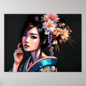 パステルスケッチ美しいアジア女性着物 ポスター (正面)