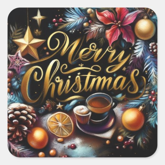 パステルスケッチ・オブ・ザ・クリスマスお洒落 スクエアシール (正面)