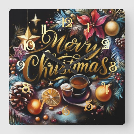 パステルスケッチ・オブ・ザ・クリスマスお洒落 スクエア壁時計 (正面)
