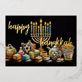 パステルスケッチ（ユダヤ教）メノラーハヌッカキャンドル 箔シーズンカード (正面)