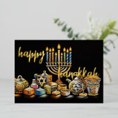 パステルスケッチ（ユダヤ教）メノラーハヌッカキャンドル 箔シーズンカード (立ち正面)