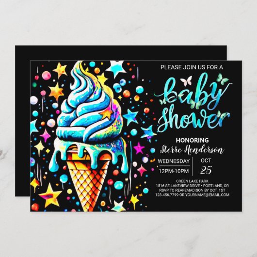 パステルスコップアイスクリームボーイ赤ちゃんシャワー 招待状 (正面/裏面)