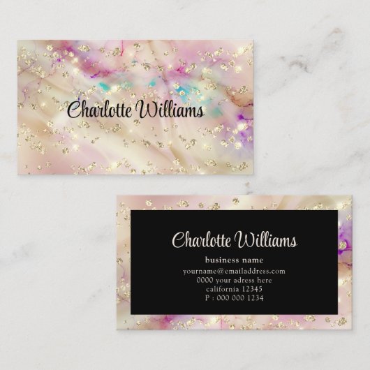 パステルスタイリッシュアルコールインクエレガントタイポグラフィ金ゴールド 名刺