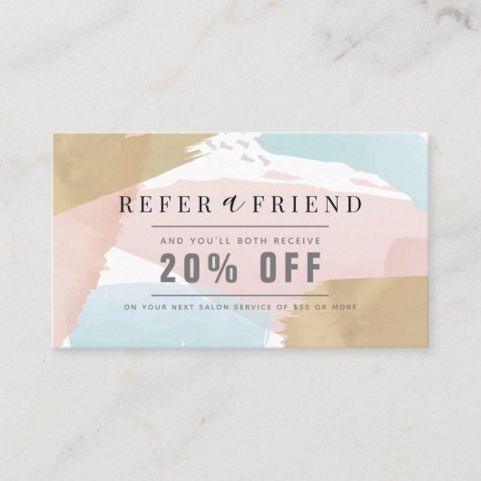 パステルスタイリッシュウォーターカラー&金ゴールドサロン紹介 名刺 (正面)