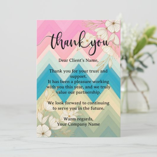パステルスタイリッシュフローラスモールビジネスの評価 サンキューカード (スタンド正面)
