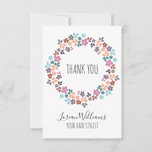 パステルスタイリッシュフローラヘアスタイルフラワーリース サンキューカード (正面)
