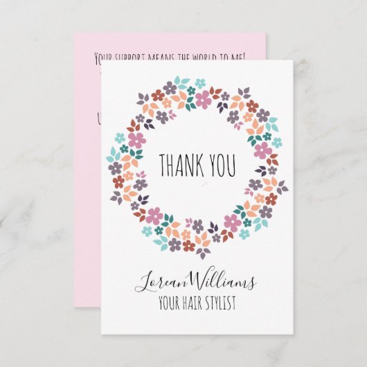 パステルスタイリッシュフローラヘアスタイルフラワーリース サンキューカード (正面/裏面)