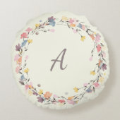 パステルスタイリッシュフローラリースモノグラムパーソナライズされた ラウンドクッション (裏面)