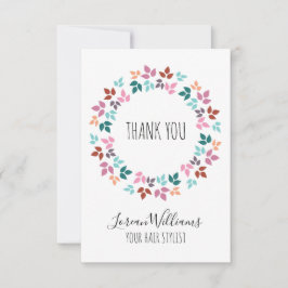 パステルスタイリッシュフローラ美容師リーフリース サンキューカード