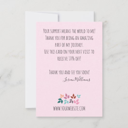 パステルスタイリッシュフローラ美容師リーフリース サンキューカード (裏面)