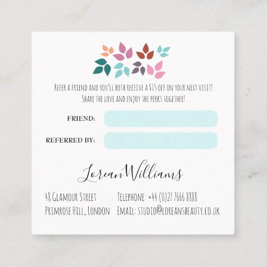 パステルスタイリッシュフローラ美容師リーフリース 予約カード (裏面)