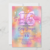 パステルスタイリッシュホログラフィックSweet sixteen誕生日 招待状 (正面)