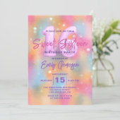 パステルスタイリッシュホログラフィックSweet sixteen誕生日 招待状 (スタンド正面)