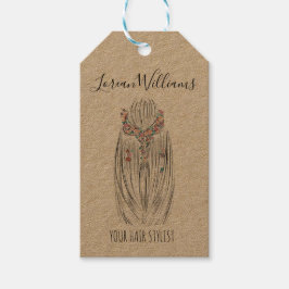 パステルスタイリッシュ美容師三つ編みヘアスタイルフラワー ギフトタグ