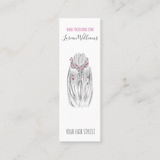 パステルスタイリッシュ美容師三つ編みヘアスタイルフラワー スキニー名刺 (正面)