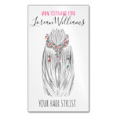 パステルスタイリッシュ美容師三つ編みヘアスタイルフラワー マグネット名刺 (正面縦)