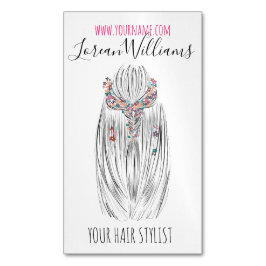 パステルスタイリッシュ美容師三つ編みヘアスタイルフラワー マグネット名刺