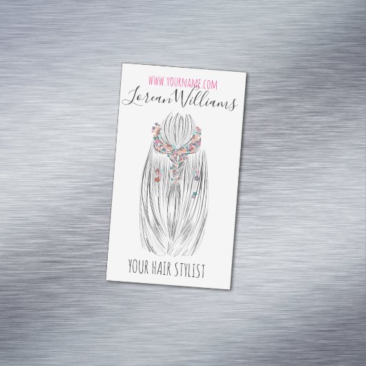 パステルスタイリッシュ美容師三つ編みヘアスタイルフラワー マグネット名刺 (インサイチュ)