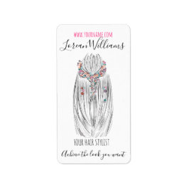 パステルスタイリッシュ美容師三つ編みヘアスタイルフラワー ラベル